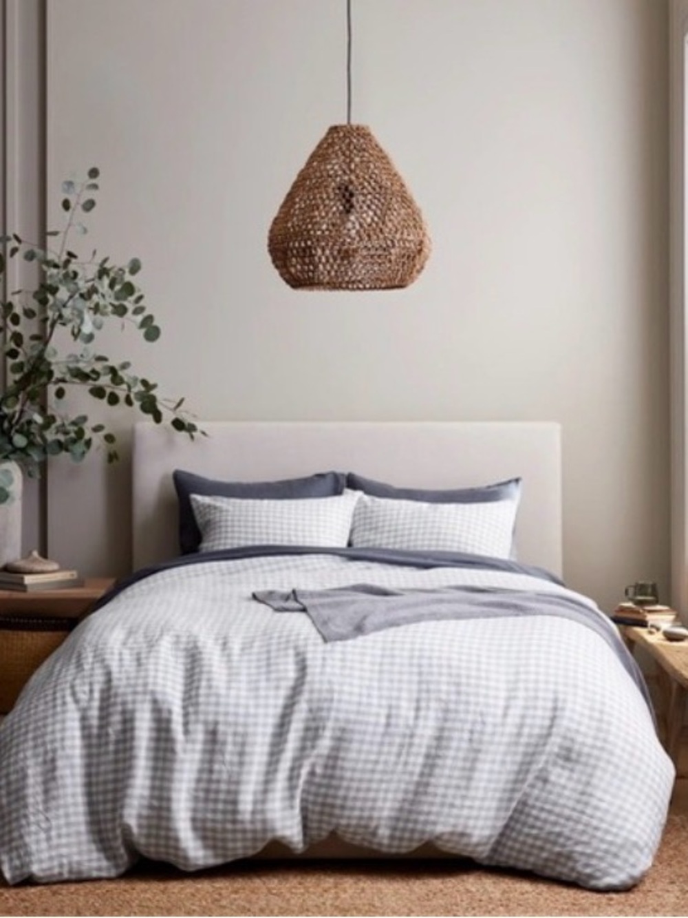 Gingham Blue Fog European Linen Full/Queen Duvet Cover Only - Retail $164